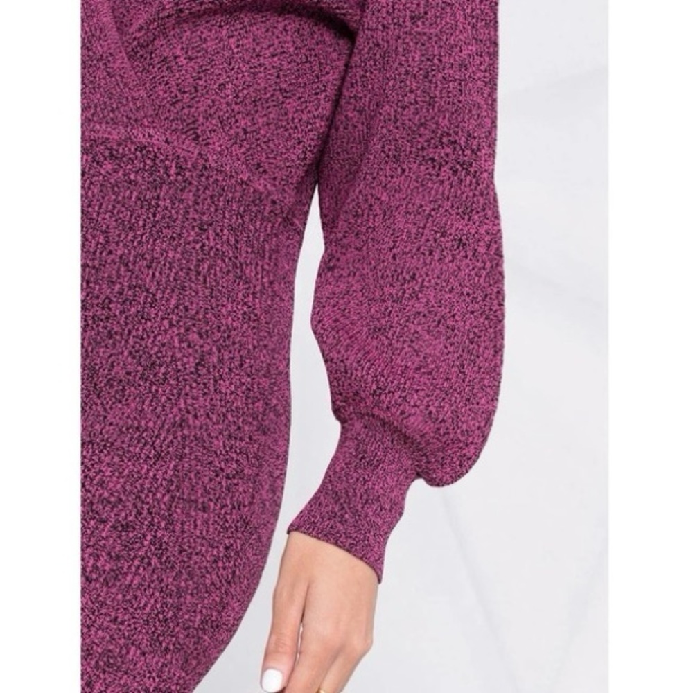 GANNI Melange Knit V-Neck Dress in Carmine Rose Size M - Picture 9 of 14
